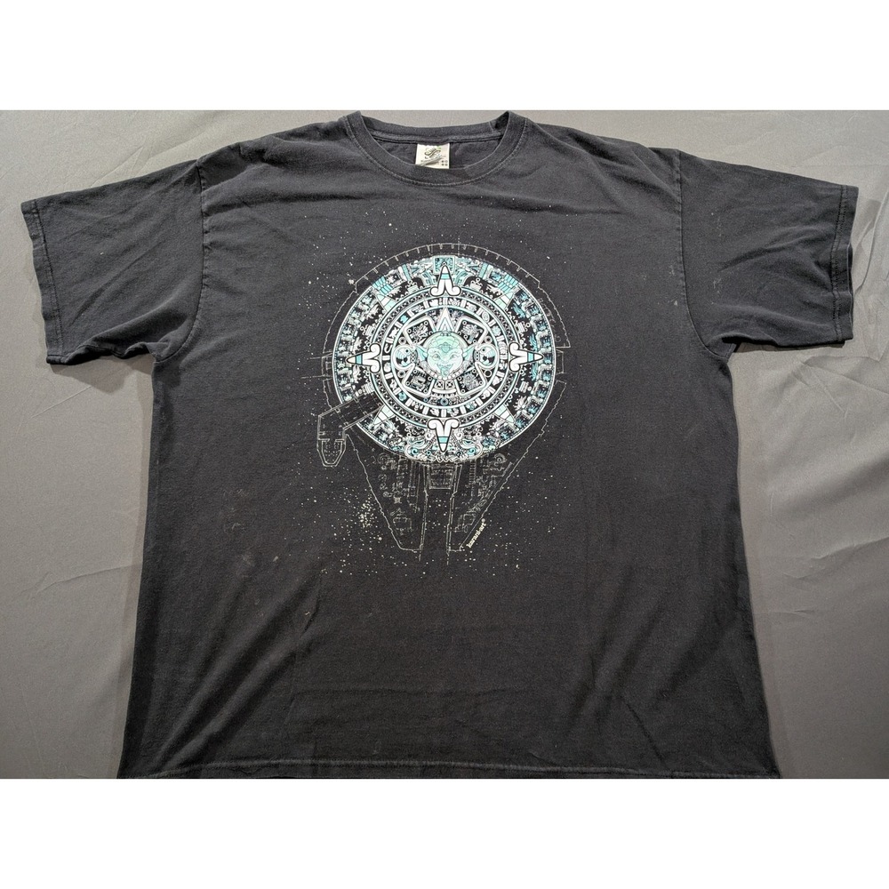 Karani-Art Star Wars Millennium Falcon Aztec Mayan Calendar Yoda T-Shirt Blk XL